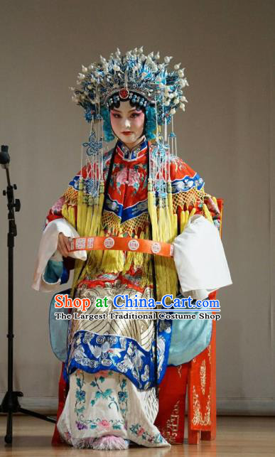 Chinese Beijing Opera Hua Tan Garment Zhu Lian Zhai Costumes and Hair Accessories Traditional Peking Opera Noble Queen Dress Actress Apparels