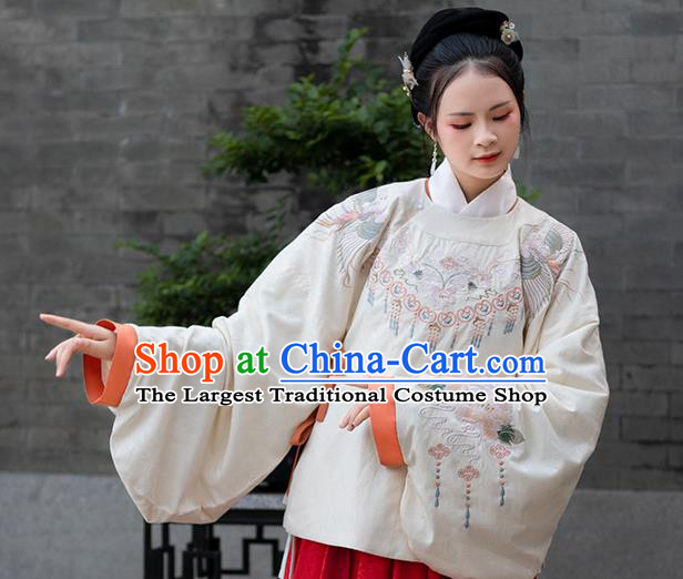 Traditional Chinese Ancient Civilian Lady Embroidered Hanfu Dress Garment Ming Dynasty Historical Costumes Blouse and Skirt Complete Set