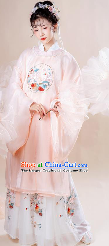 Chinese Traditional Ming Dynasty Noble Lady Historical Costumes Ancient Court Princess Embroidered Hanfu Dress Garment
