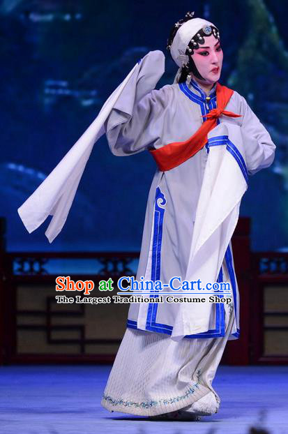 Chinese Ping Opera Distress Female Apparels Costumes and Headpieces Shao Gu Ji Traditional Pingju Opera Actress Grey Dress Garment