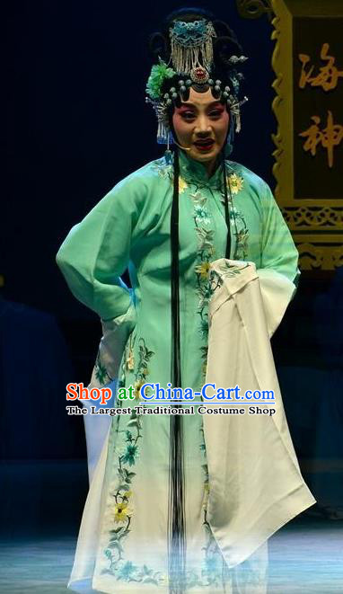 Chinese Ping Opera Actress Jiao Guiying Apparels Costumes and Headpieces Elege for Love Traditional Pingju Opera Distress Maiden Green Dress Garment
