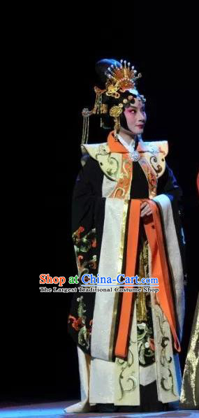 Chinese Beijing Opera Queen Lv Zhi Garment Costumes and Hair Accessories Traditional Peking Opera Chang Le Wei Yang Empress Dress Actress Apparels