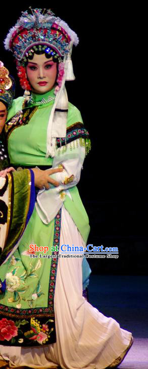 Chinese Beijing Opera Hua Tan Garment Consort Bai Jie Costumes and Hair Accessories Traditional Peking Opera Queen Green Dress Apparels