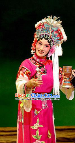 Chinese Beijing Opera Actress Garment Consort Bai Jie Costumes and Hair Accessories Traditional Peking Opera Queen Rosy Dress Hua Tan Apparels