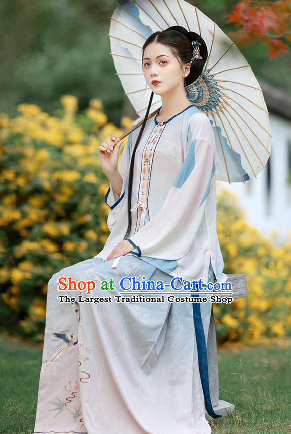 Chinese Ancient Young Lady Embroidered Hanfu Dress Traditional Ming Dynasty Women Historical Costumes Blouse and Skirt Complete Set