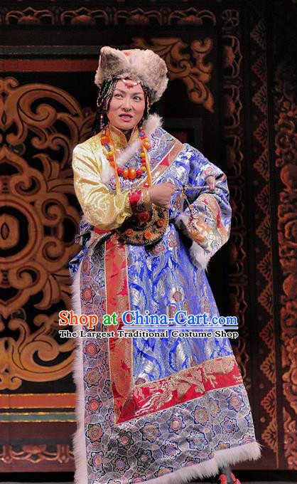 Chinese Sichuan Opera Actress Costumes and Hair Accessories Chen Ai Luo Ding Traditional Peking Opera Tibetan Female Dress Landgravine Apparels