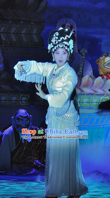 Chinese Sichuan Opera The Legend of White Snake Martial Female Garment Costumes and Hair Accessories Traditional Peking Opera Hua Tan Dress Actress Bai Suzhen Apparels