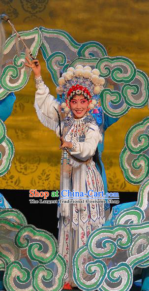 Chinese Sichuan Opera The Legend of White Snake Garment Costumes and Hair Accessories Traditional Peking Opera Wudan Dress Martial Female Bai Suzhen Apparels