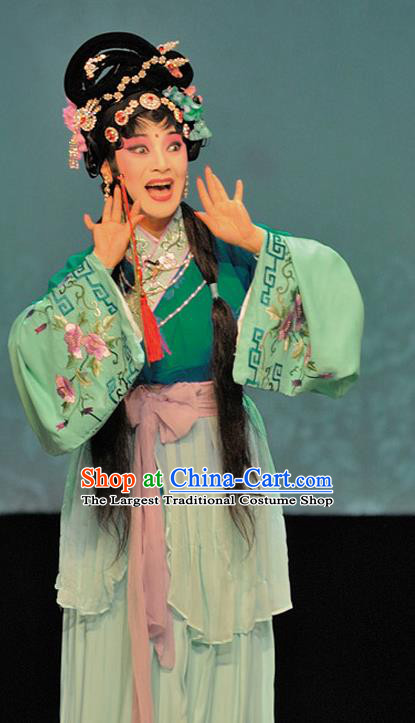 Chinese Sichuan Opera The Legend of White Snake Maidservant Xiao Qing Garment Costumes and Hair Accessories Traditional Peking Opera Young Lady Dress Apparels