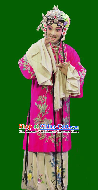 Chinese Sichuan Opera Actress Bai Suzhen The Legend of White Snake Bai Suzhen Garment Costumes and Hair Accessories Traditional Peking Opera Diva Rosy Dress Apparels
