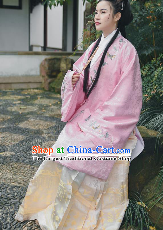 Chinese Traditional Ming Dynasty Patrician Lady Embroidered Hanfu Dress Ancient Court Woman Apparels Historical Costumes