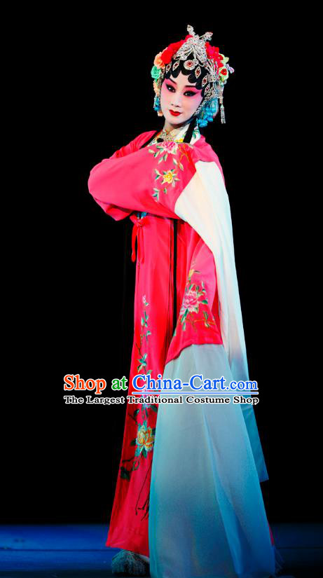 Chinese Sichuan Opera Actress Li Huiniang Red Plum Garment Costumes and Hair Accessories Traditional Peking Opera Hua Tan Dress Young Female Apparels