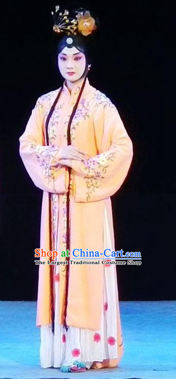Chinese Sichuan Opera Young Lady Red Plum Garment Costumes and Hair Accessories Traditional Peking Opera Hua Tan Yellow Dress Actress Apparels