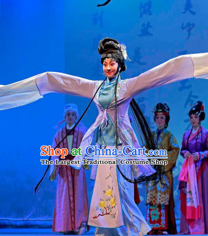 Chinese Sichuan Opera Young Female Garment Costumes and Hair Accessories Traditional Peking Opera Diva Xue Baochai Maidservant Dress Apparels