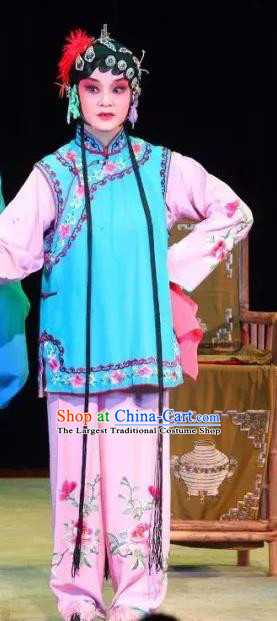 Chinese Sichuan Opera Young Lady Garment Costumes and Hair Accessories Ma Qian Po Shui Traditional Peking Opera Village Girl Dress Apparels