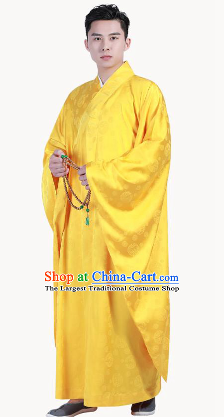 Chinese Traditional Golden Silk Frock Costume Buddhism Clothing Monk Robe Garment for Men