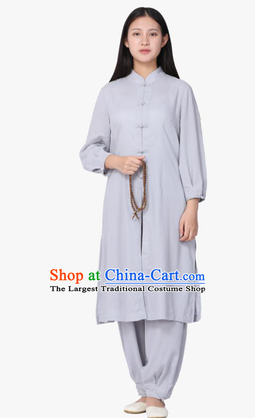 Chinese Traditional Meditation Costume Top Grade Tai Ji Uniforms Professional Tang Suit Grey Zen Outfits for Women