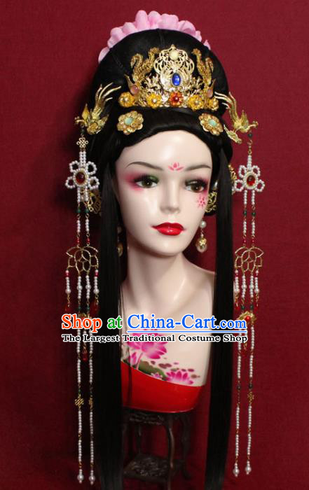Traditional Chinese Ancient Empress Beads Tassel Hairpins Hair Accessories Phoenix Coronet Handmade Hair Jewelry Hair Fascinators for Women