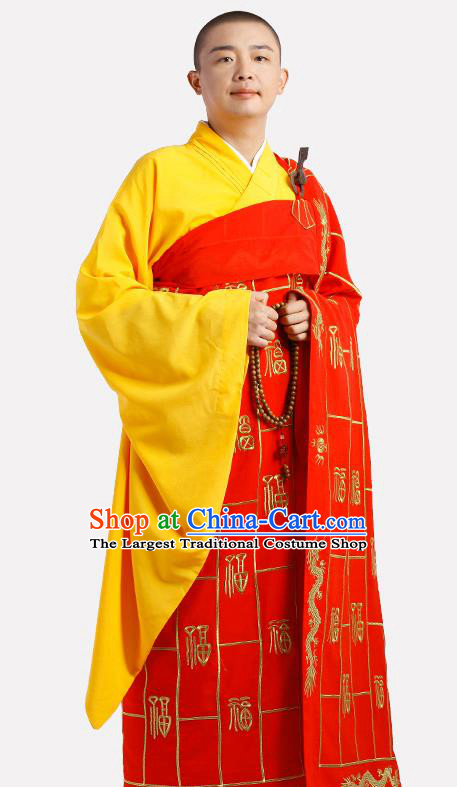 Chinese Traditional Monk Red Silk Kasaya Costume Meditation Vestment Garment Buddhist Cassock for Men