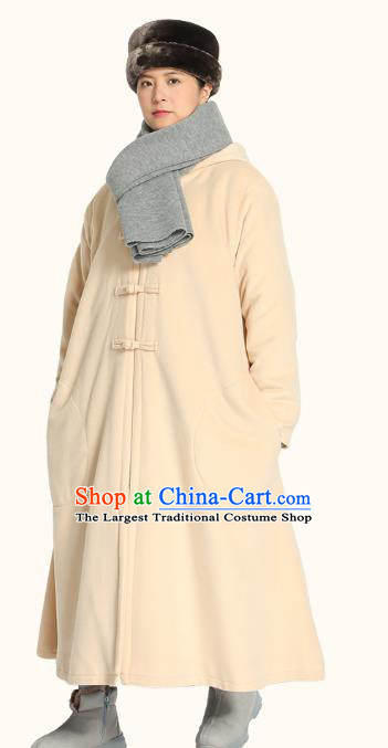 Chinese Traditional Winter Beige Cloak Costume Lay Buddhist Clothing Meditation Garment Beige Dust Coat for Men