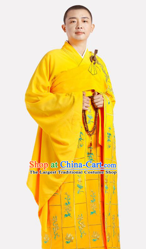 Chinese Traditional Monk Thousand Flowers Kasaya Costume Meditation Vestment Garment Buddhist Golden Cassock for Men