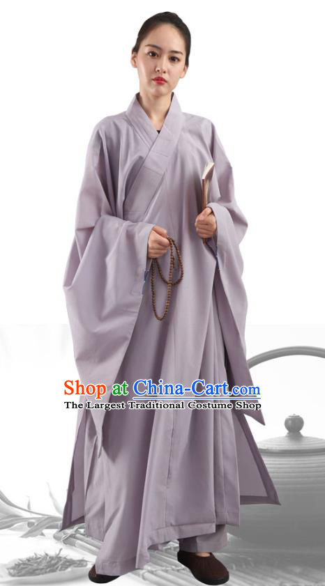 Chinese Traditional Lay Buddhist Grey Robe Costume Meditation Garment Dharma Assembly Frock for Women