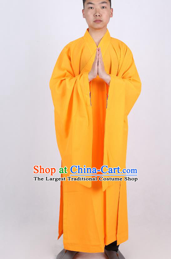 Chinese Traditional Buddhist Monk Yellow Robe Costume Meditation Garment Dharma Assembly Bonze Frock Gown for Men