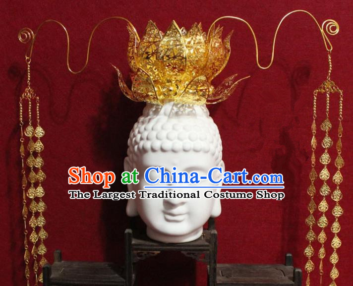 Traditional Chinese Handmade Buddhist Statues Phoenix Hair Crown Golden Wheat Tassel Hair Accessories