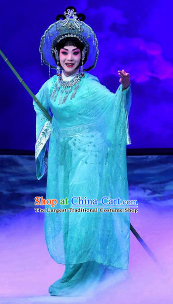 Chinese Beijing Opera Fisher Maiden Ma Zu Apparels Costumes and Headdress Traditional Peking Opera Diva Lin Moniang Dress Garment