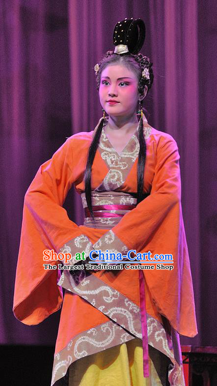 Chinese Sichuan Opera Maidservant Garment Costumes and Hair Accessories Xi Zhao Qi Shan Traditional Peking Opera Xiaodan Dress Apparels