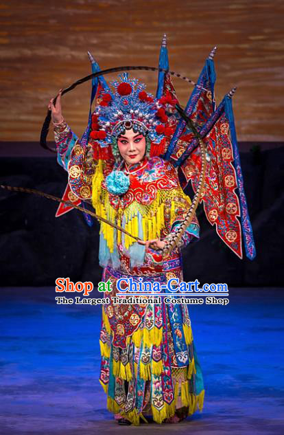 Chinese Beijing Opera General Kao Armor Suit with Flags Apparels Costumes and Headpieces Traditional Peking Opera Mrs Anguo Diva Liang Hongyu Dress Garment