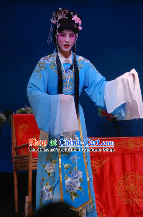 Chinese Sichuan Opera Actress Zhu Yingtai Garment Costumes and Hair Accessories Fang You Traditional Peking Opera Hua Tan Dress Young Lady Apparels