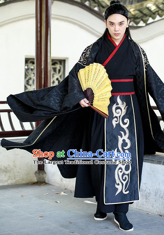 Chinese Han Dynasty Swordsman Historical Costumes Traditional Apparels Ancient Drama Prince Hanfu Clothing for Men