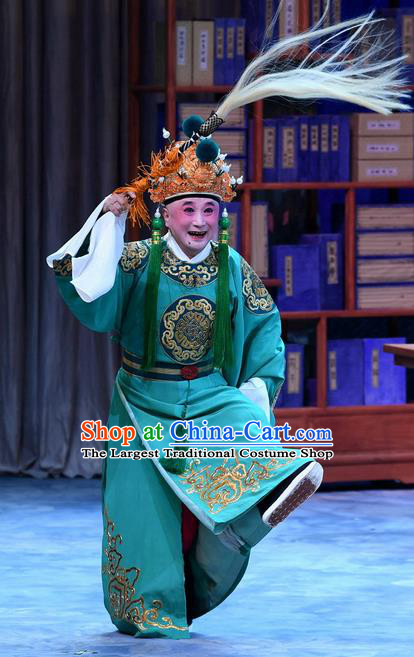 Zhu Lianxiu Chinese Peking Opera Elderly Man Garment Costumes and Headwear Beijing Opera Eunuch Apparels Green Clothing