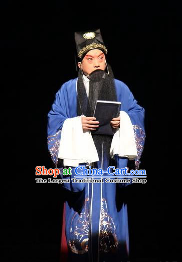 Love Bell Tower Chinese Peking Opera Laosheng Garment Costumes and Headwear Beijing Opera Shaikh Blue Apparels Clothing
