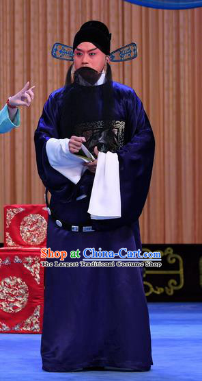 Gold Turtle Fishing Chinese Peking Opera Minister Garment Costumes and Headwear Beijing Opera Magistrate Zhang Xuan Apparels Official Clothing