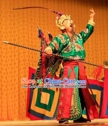 Ya Guan Tower Chinese Peking Opera Chou Garment Costumes and Headwear Beijing Opera Martial Male Wusheng Apparels Clothing