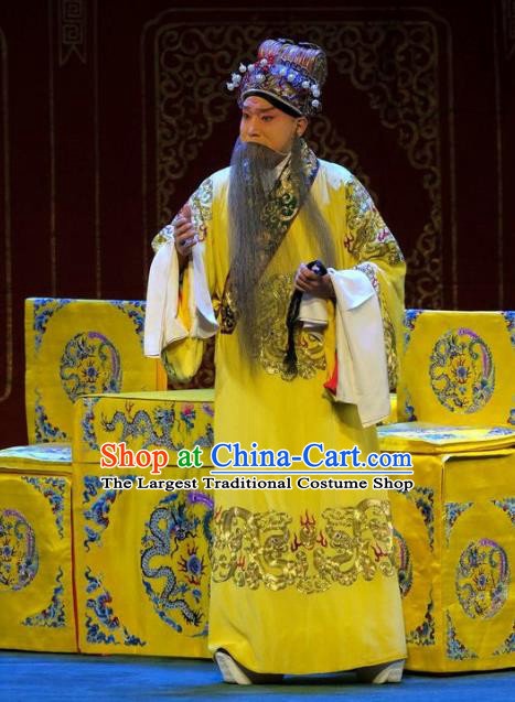 Tai Zhen Wai Zhuan Chinese Peking Opera Elderly Male Emperor Xuanzong Garment Costumes and Headwear Beijing Opera Laosheng Li Longji Apparels Clothing