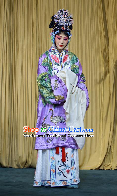 Chinese Beijing Opera Diva Imperial Consort Xi Shi Apparels Costumes and Headdress Traditional Peking Opera Actress Purple Dress Garment