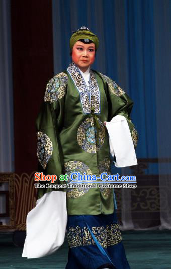 Chinese Beijing Opera Rich Dame Apparels Costumes and Headdress The Mirror of Fortune Traditional Peking Opera Pantaloon Dress Laodan Green Garment