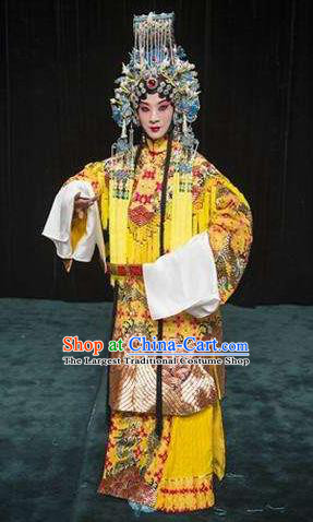Chinese Beijing Opera Queen Apparels Hua Tan Costumes and Headdress Anecdote of Wu Zetian Traditional Peking Opera Empress Dress Garment