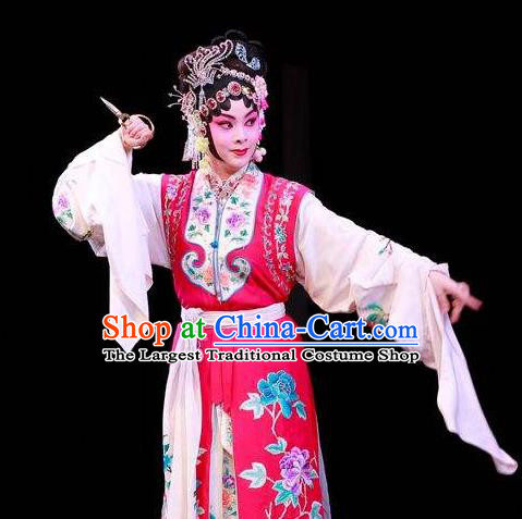 Chinese Beijing Opera Hua Tan Yan Xijiao Apparels Actress Costumes and Headdress Wu Long Yuan Traditional Peking Opera Young Lady Dress Garment