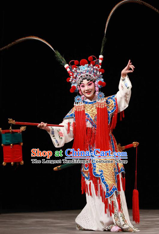 Chinese Beijing Opera Young Lady Apparels Costumes and Headdress Bai Hua Zeng Jian Traditional Peking Opera Servant Girl Jiang Huayou Dress Garment