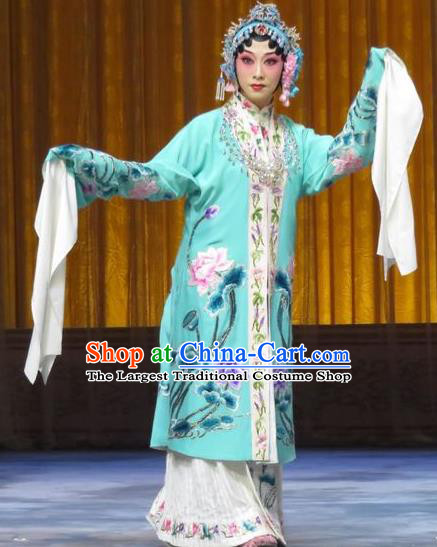 Chinese Hebei Clapper Opera Diva Yu Suqiu Garment Costumes and Headdress The Story of Jade Bracelet Traditional Bangzi Opera Actress Dress Rich Lady Apparels