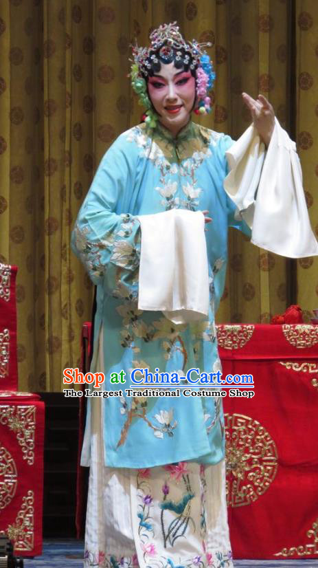 Chinese Hebei Clapper Opera Young Beauty Garment Costumes and Headdress Jin Yunu Traditional Bangzi Opera Hua Tan Blue Dress Diva Apparels