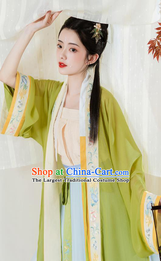 Chinese Ancient Song Dynasty Young Lady Embroidered Hanfu Dress Traditional Civilian Girl Apparels Historical Costumes Complete Set