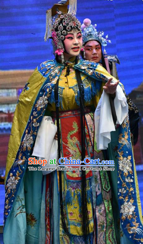Chinese Jin Opera Princess Hu Yang Garment Costumes and Headdress Wo Hu Ling Traditional Shanxi Opera Noble Female Dress Actress Apparels