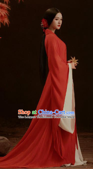 Chinese Qin Dynasty Imperial Consort Historical Costumes Traditional Historical Drama Apparels Ancient Royal Female Red Hanfu Dress