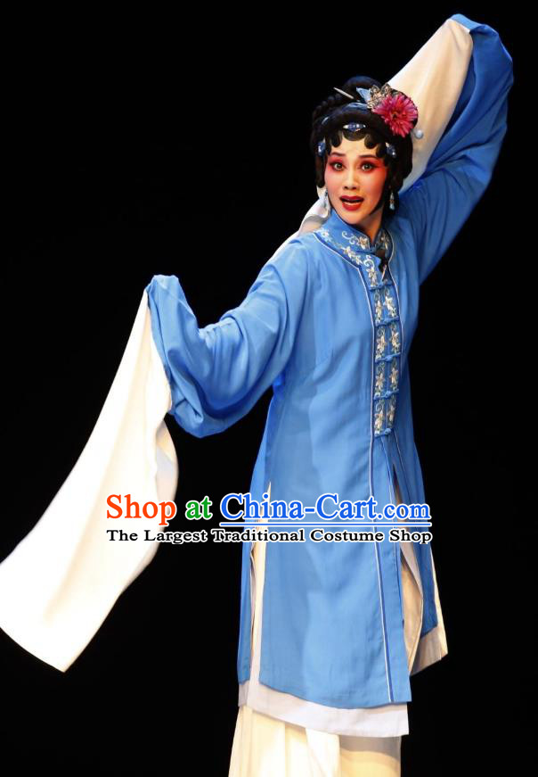 Chinese Jin Opera Diva Garment Costumes and Headdress Lan Ke Mountain Traditional Shanxi Opera Country Woman Dress Young Female Apparels