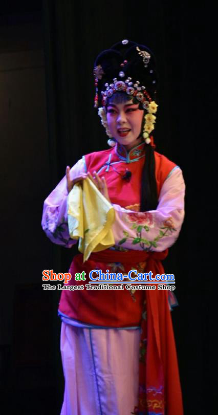 Chinese Jin Opera Maid Lady Garment Costumes and Headdress Red Book Sword Traditional Shanxi Opera Xiaodan Apparels Servant Girl Liu Er Dress